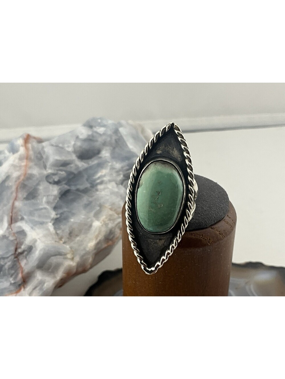 SOUTHWESTERN Unmarked 925 Sterling Silver Green Turquoise Stone Ring Sz 7